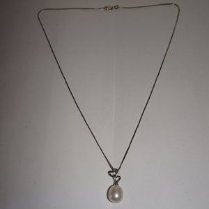 Midas 925 SS Pearl Dual Heart Pendant Necklace